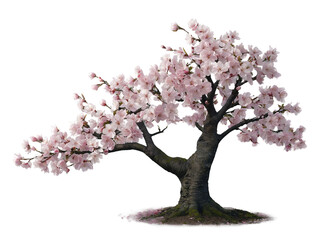 Fototapeta premium Magnificent Cherry Blossom Tree Showcasing its Full Bloom Beauty with Delicate Pink Flowers in a Realistic Style