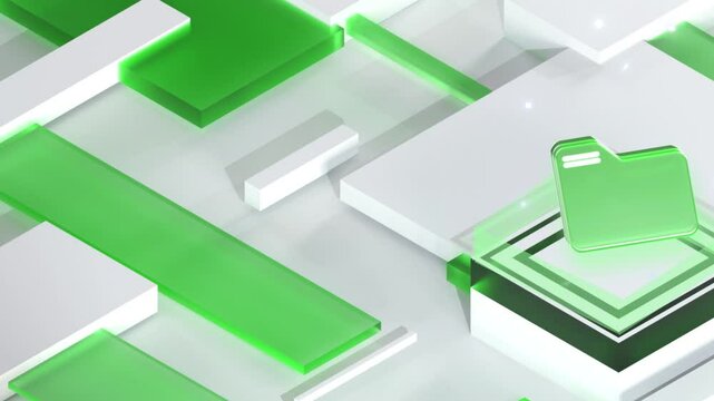 4K Green 3D Folder Icons Animation &ndash; High-Resolution Rendered UI Symbols, Isometric Elements, and Looping Motion Graphics