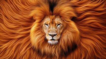 A majestic lion portrait with impressive orange mane facing forward