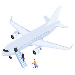 Boarding an Airplane, Isometric Illustration