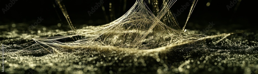 Poster A close up view of a delicate spider web structure