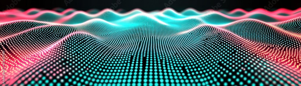 Poster abstract image of a glowing dot field forming wavy formations