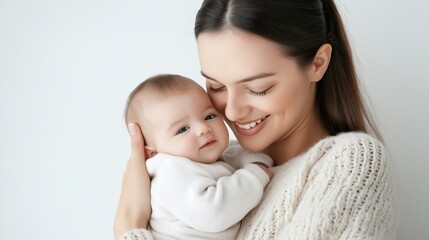 Mother cherishes her newborn baby in a warm embrace showing deep affection and joy