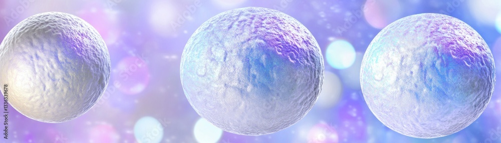 Poster Three spheres are placed in front of a blurred bokeh background