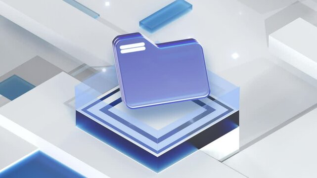 4K Blue 3D Folder Icons Animation &ndash; High-Resolution Rendered UI Symbols, Isometric Elements, and Looping Motion Graphics