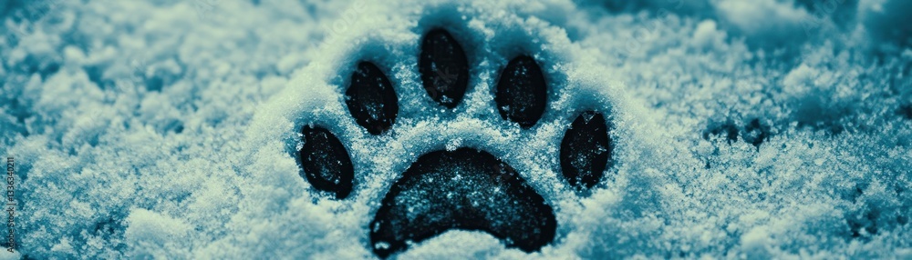 Poster A Distinct Paw Print Imprinted Deep Within the Fresh Snow