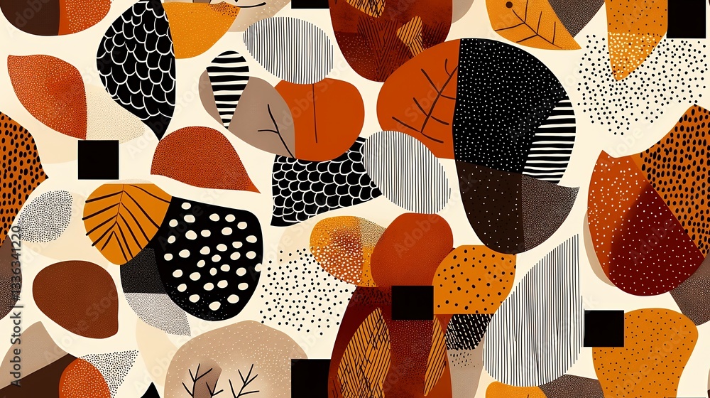 Aufkleber Abstract Autumn Leaf Pattern with Geometric Shapes and Textures