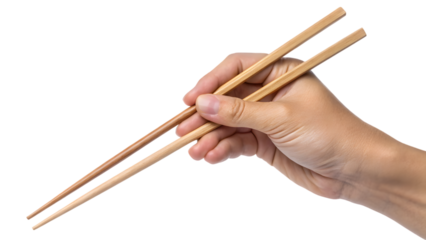 hand holding chopsticks isolated
