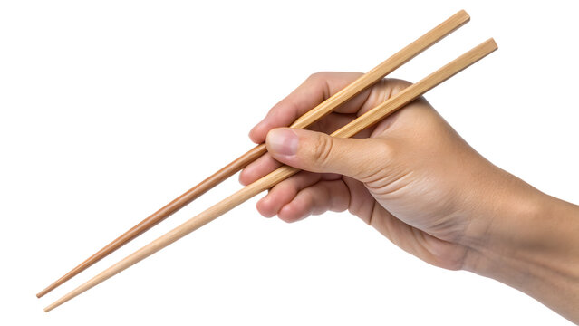 hand holding chopsticks isolated