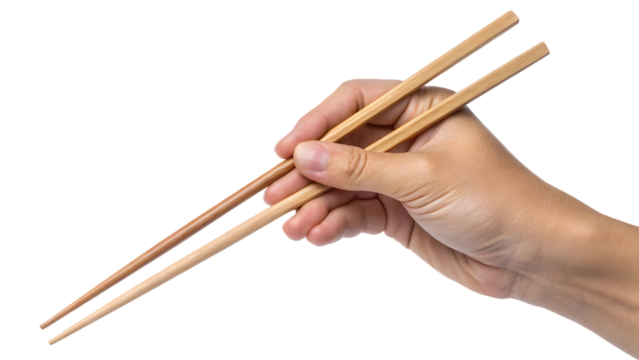 hand holding chopsticks isolated