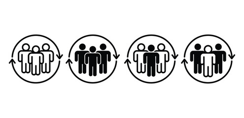 Human Resources in Circular Rotation Group Icon Black and White Vector Design Illustration