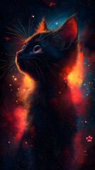 Cosmic Black Cat Space Fantasy Digital Art Portrait