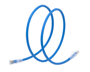 Blue network cables with molded RJ45 plug on transparent background (PNG File)	
