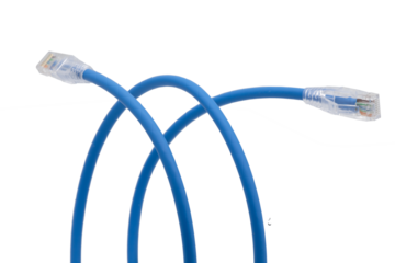 Blue network cables with molded RJ45 plug on transparent background (PNG File)	

