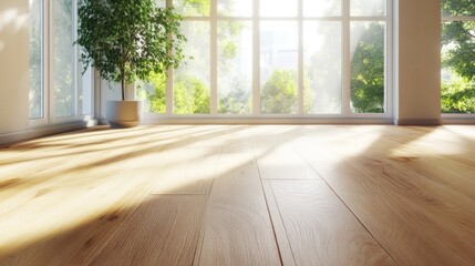 Fototapeta premium Sunlight Streaking Through a Window onto a Hardwood Floor