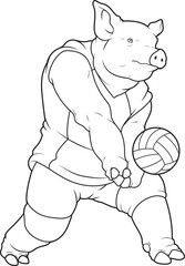 Pig Volleyball player Volleyball Animal Vector Graphic Art Illustration