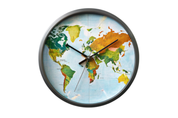 Map clock tracks global time zones