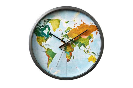 Map clock tracks global time zones