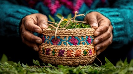 A handcrafted bag reading "Made Locally," surrounded by colorful yarns, highlighting local craftsmanship and sustainability.