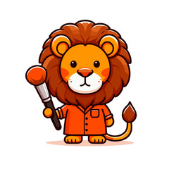 Cartoon lion auctioneer with gavel, vector illustration. Perfect for auction house branding, bidding event promotions, legal themes or antique sales advertisements.
