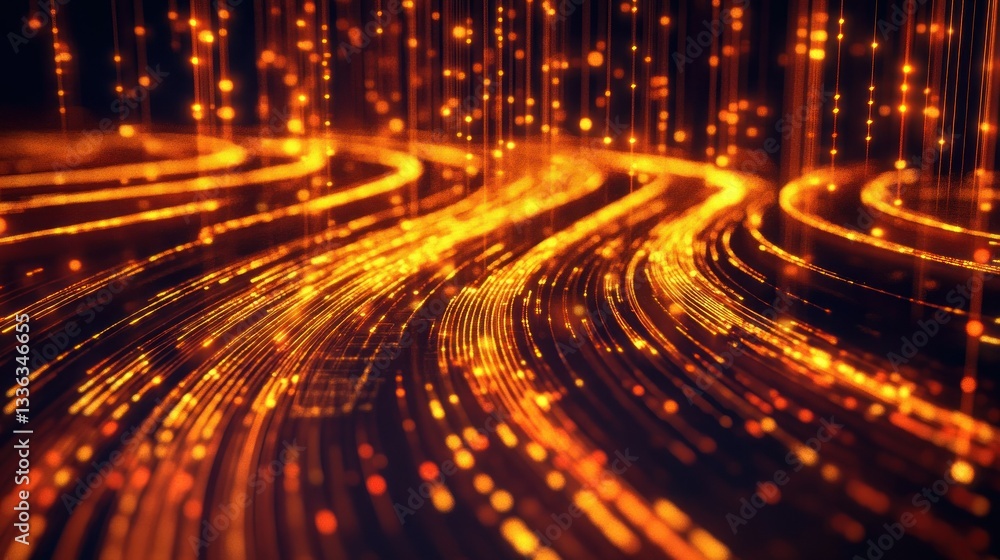Poster Abstract depiction of luminous lines flowing across a dark background