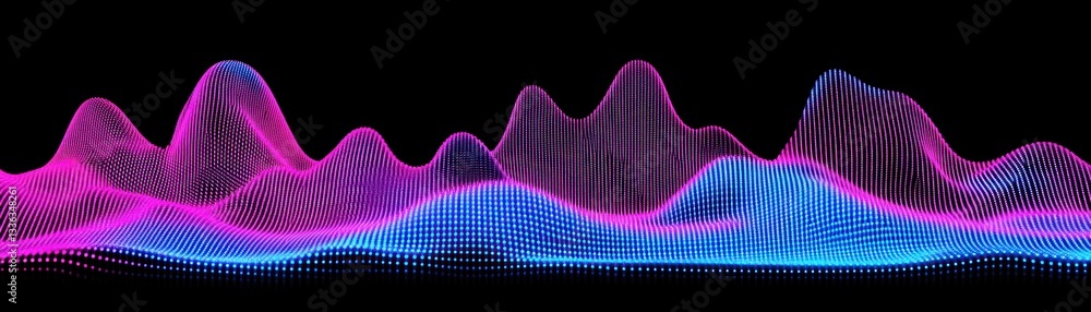 Poster abstract data visualization representing digital waves with purple and blue colors