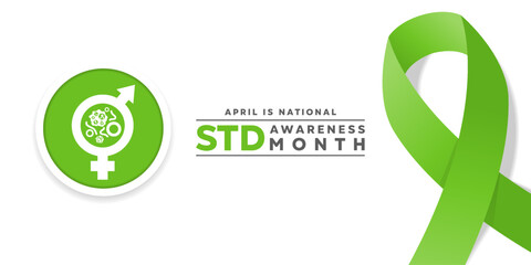 April Is STD Awareness Month. Gender icon, virus and ribbon. Great for posters, banner, social media and more. White background.
