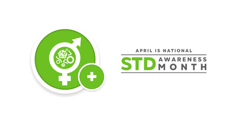 April Is STD Awareness Month. Gender icon, virus and plus icon. Great for posters, banner, social media and more. White background.
