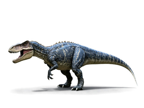 Majestic Rajasaurus Illustration Showcasing Detailed Textures and Single Horn Anatomy in a Realistic Style