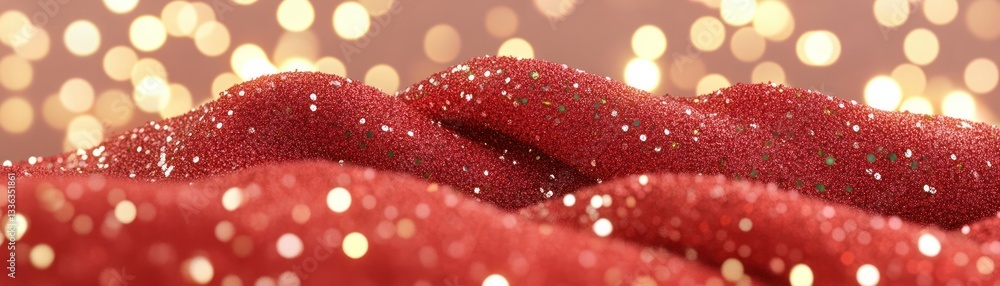 Poster red glittery fabric with bokeh lights illuminating the background