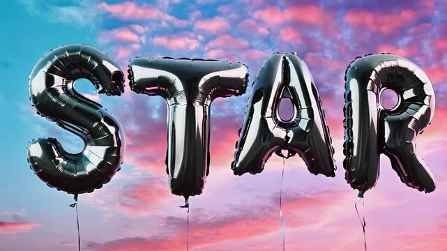 Star text made with black latex balloons.