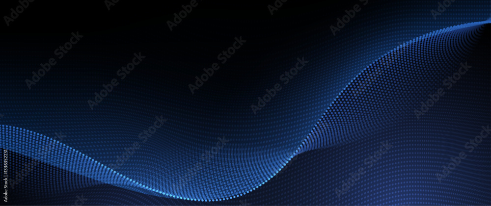 Poster Vector abstract dynamic, wave - flow mesh particles. Illustration futuristic, network technology background. Design for banner, wallpaper. Futuristic, digital datum network and science concept
