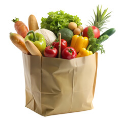 Healthy Grocery Bag: Fresh Produce & Bread on transparent background