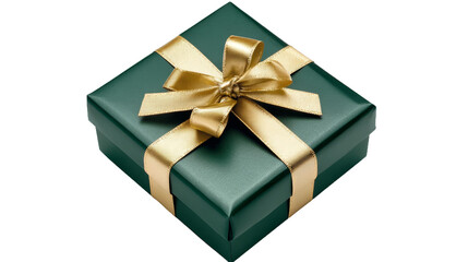 Obraz premium [Transparent Background PNG]Dark Green Gift Box with Golden Ribbon
