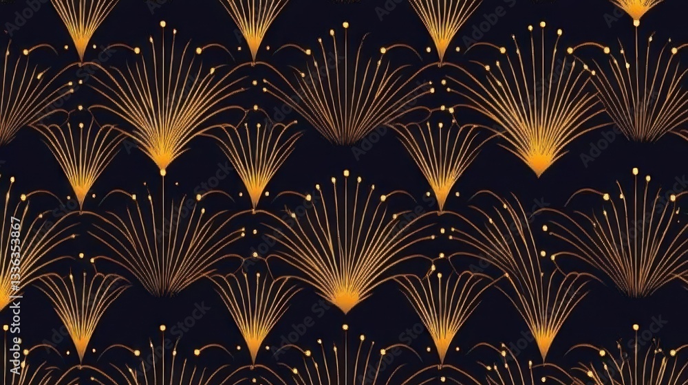 Poster golden repeating pattern on a dark blue background is shown here