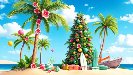 A vibrant and whimsical scene depicting a Tropical Paradise

