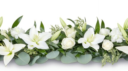 Elegant White Lily and Rose Floral Garland with Greenery