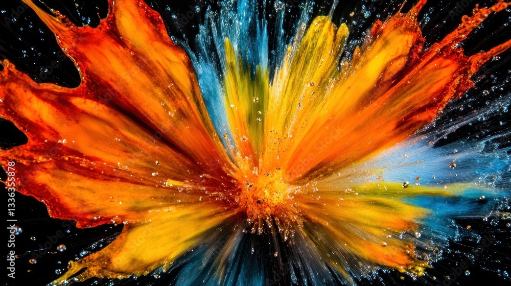 Poster a colorful explosion creates abstract shapes against the darkness