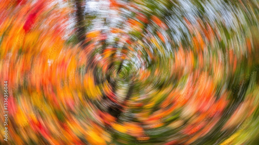 Poster swirling motion of autumn foliage showcasing vibrant colors and patterns