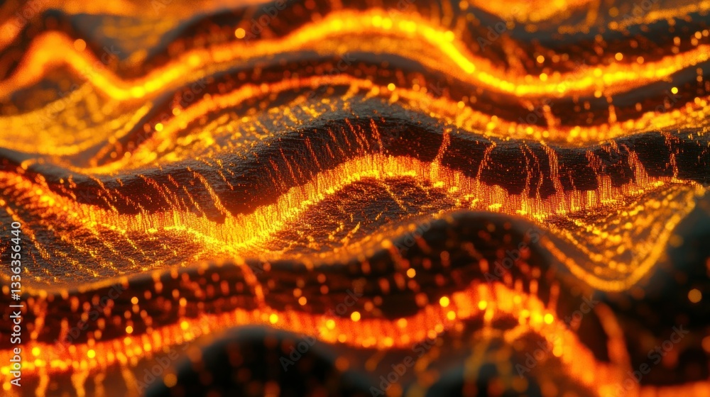 Poster An abstract visual representing a glowing surface with undulating patterns