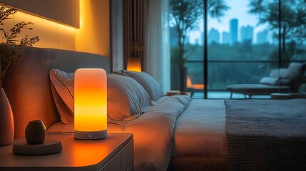 Modern Bedroom with Ambient Lighting and City View