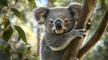 Obraz premium A cute koala is looking directly at the viewer curiously