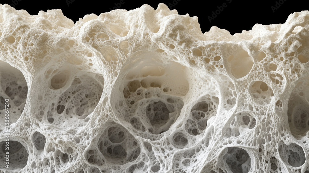 Poster a three dimensional rendered porous structure exhibiting intricate cavernous designs
