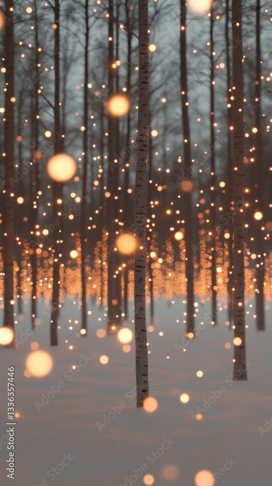 Poster Forest of Birch Trees Shimmers with Soft Golden Lights