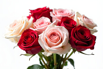 Fototapeta premium Elegant Bouquet of Red and Pink Roses with Green Leaves