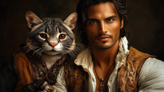 Handsome Man and His Feline Companion