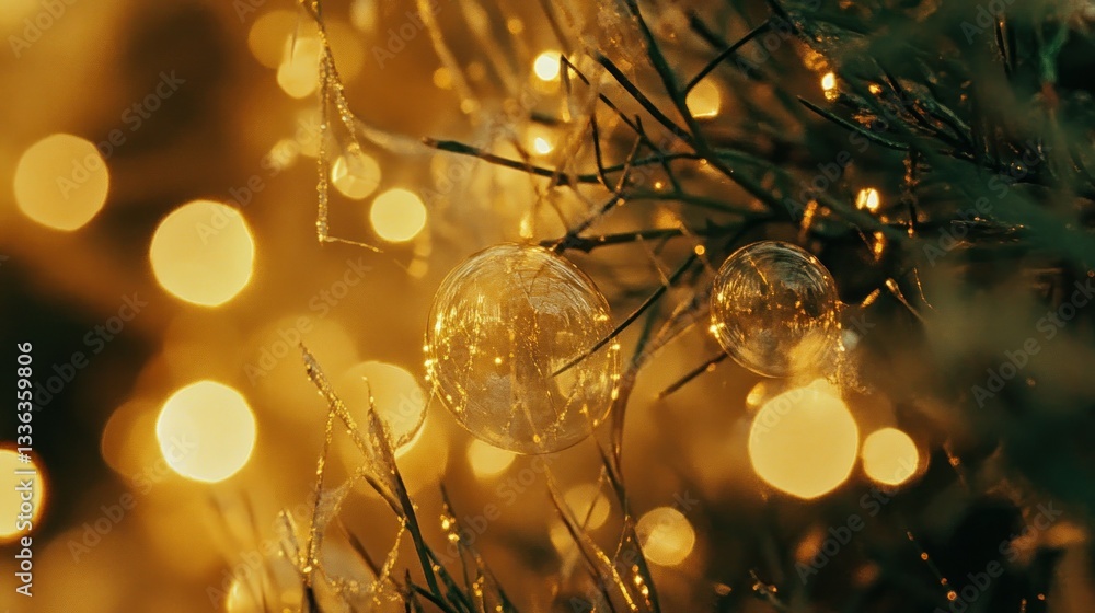 Aufkleber close up view of illuminated decorative elements in golden tones