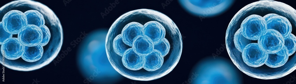 Poster Microscopic image showing cells with internal structures in biology