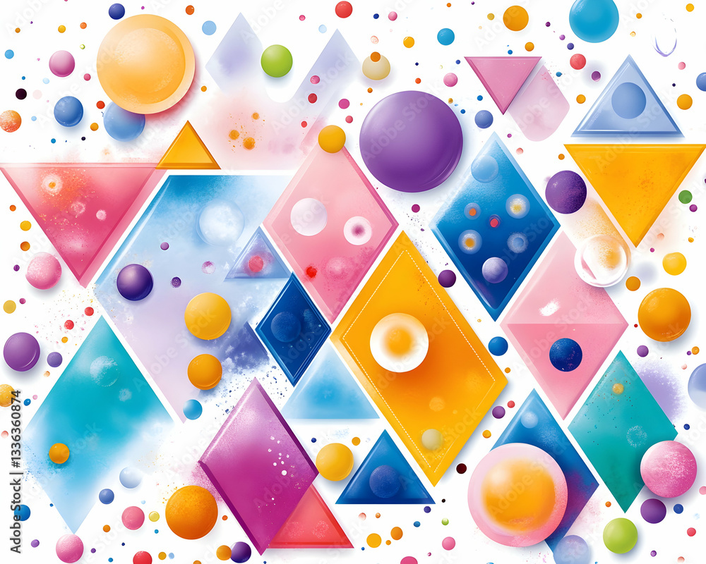 Poster Colorful abstract geometric pattern with spheres and triangles