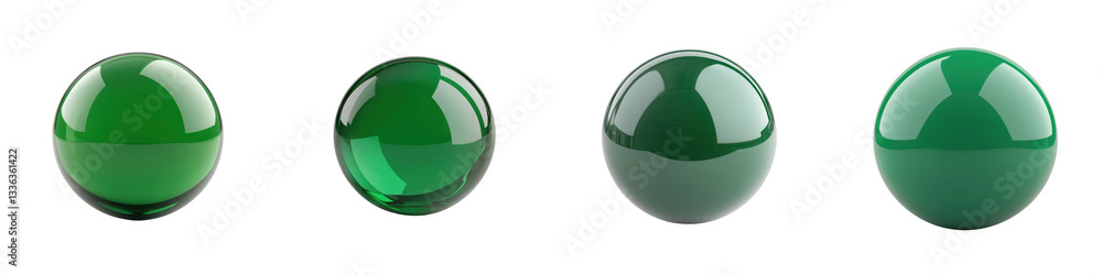 Poster four vibrant green glossy spheres arranged in a minimalist symmetrical composition creating a sleek 